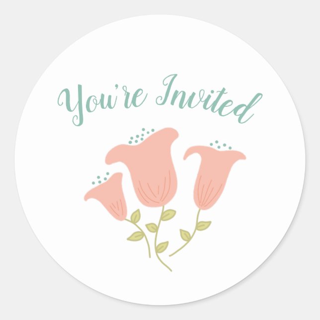Blush Floral Baby Shower  YOU'RE INVITED Classic Round Sticker (Front)