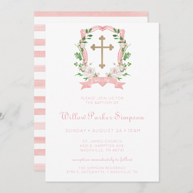 Blush Floral Baptism  Invitation (Front/Back)