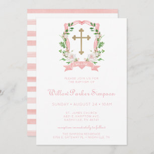 Blush Floral Baptism  Invitation