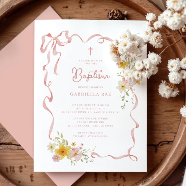 Blush Floral Baptism Invitation (Creator Uploaded)