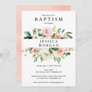 Blush Floral Baptism Invitation Card