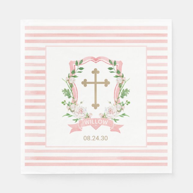 Blush Floral Baptism Napkin (Front)