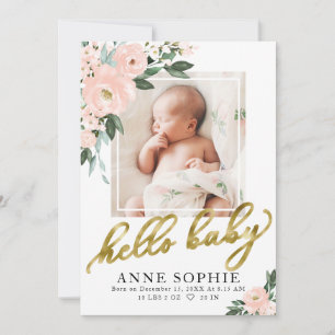 Blush Floral Birth Announcement & Thank You Card