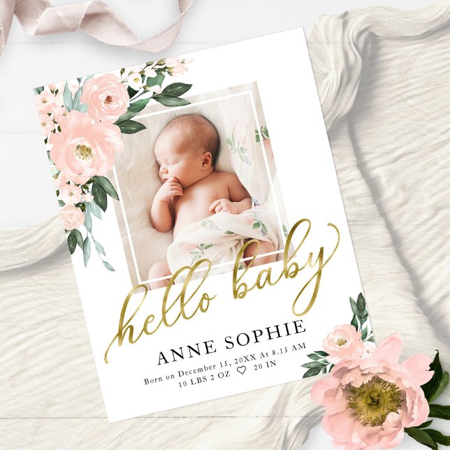 Blush Floral Birth Announcement Thank You Card (Creator Uploaded)