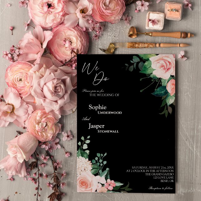Blush Floral Black We Do Wedding Invitation (Creator Uploaded)