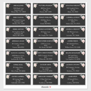 Blush Floral Black Wedding guest address labels