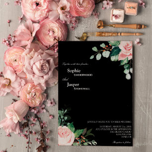 Blush Floral Black Wedding Invitation