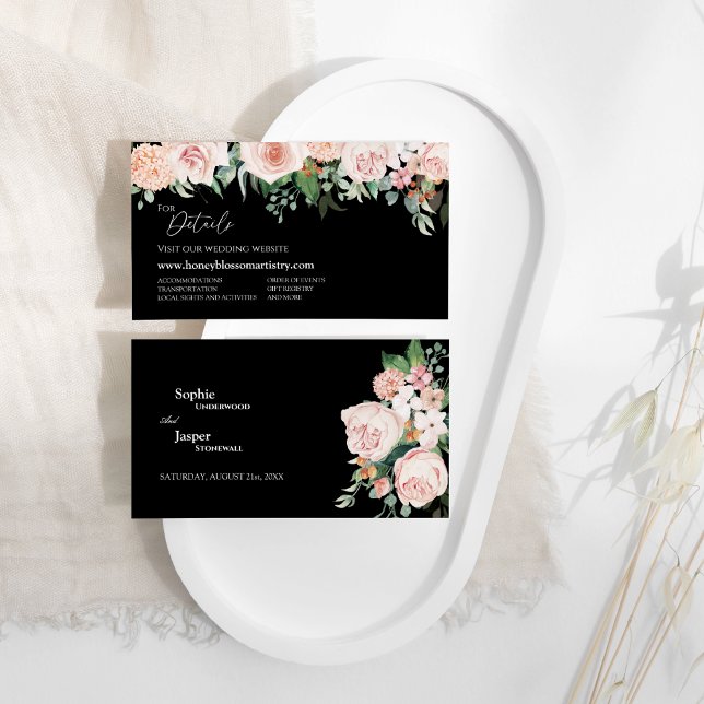 Blush Floral Black Wedding Website Enclosure Card (Creator Uploaded)