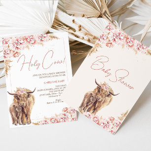 Blush Floral Boho Highland Cow Calf Baby Shower  Invitation