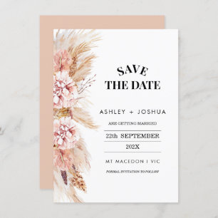 Blush Floral Boho Pampas Grass Save The Date Card