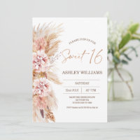 Blush Floral Boho Pampas Grass Sweet 16 Birthday 