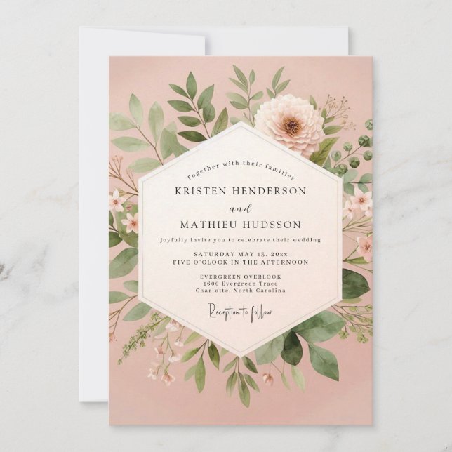 Blush Floral Botanical Romance Wedding Invitation (Front)