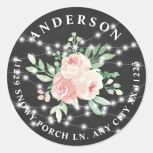 Blush Floral Bouquet String Lights return address Classic Round Sticker