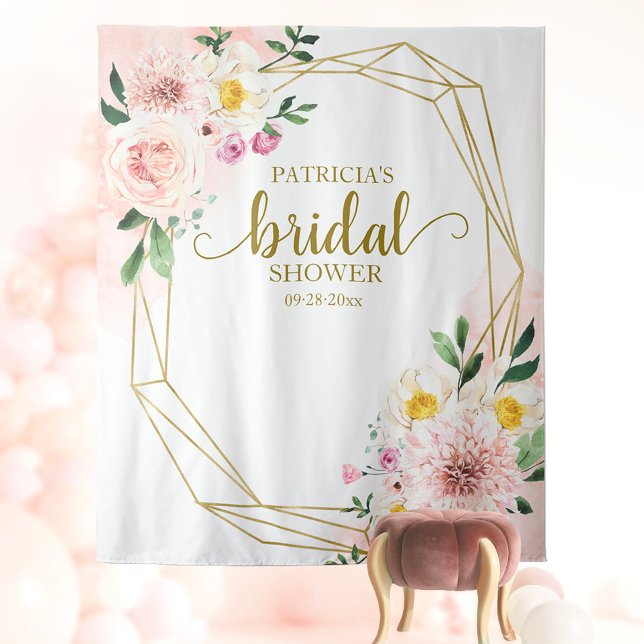 Blush Floral Bridal Shower Backdrop Photo Prop Tapestry (Creator Uploaded)