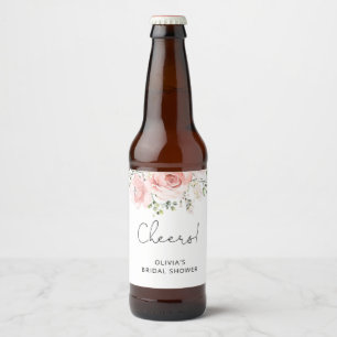 Blush floral bridal shower beer bottle label