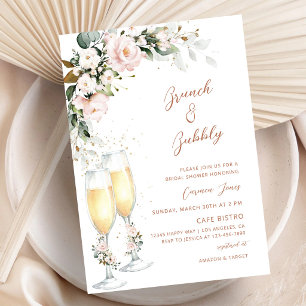 Blush Floral Bridal Shower Brunch Bubbly Invitation