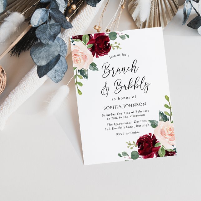 Blush Floral Bridal Shower Brunch & Bubbly Invitation (Creator Uploaded)