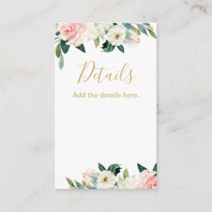 Blush Floral Bridal Shower Details Insert