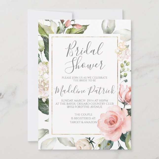 Blush Floral Bridal Shower Invitation (Front)