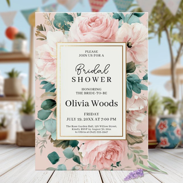 Blush Floral Bridal Shower Invitation (Creator Uploaded)