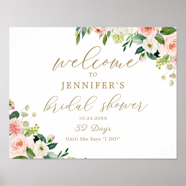 Blush Floral Bridal Shower Welcome Poster (Front)