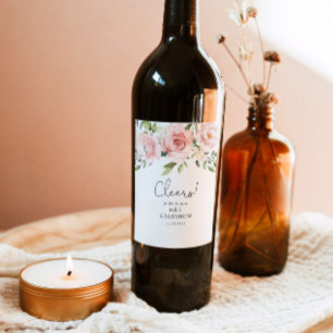 Blush floral bridal shower wine label