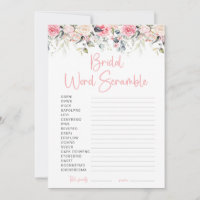 Blush Floral Bridal Shower Word Scramble Game Card