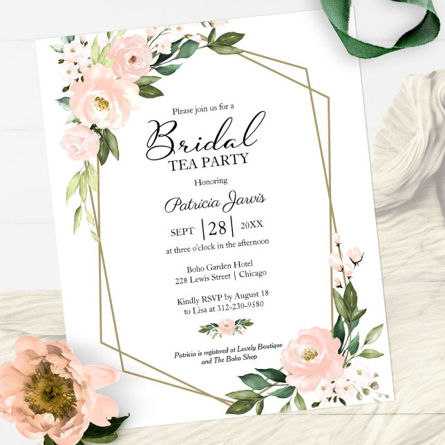 Blush Floral Bridal Tea Party Budget Invitation (Creator Uploaded)