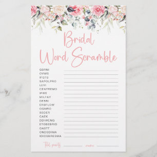 Blush Floral   Bridal Word Scramble Game Card