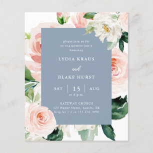 Blush Floral Budget Engagement Party Invitation Flyer