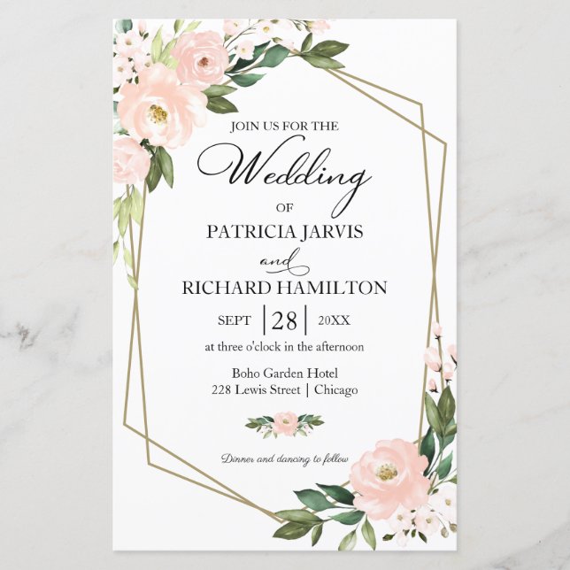 Blush Floral Budget Wedding 5.5x8.5 Invitation (Front)