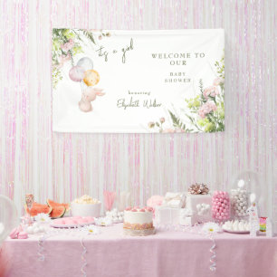 Blush Floral Bunny It's a Girl Shower Welcome Sign