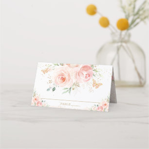 Blush Floral Butterflies Quinceañera 16 Birthday  Place Card