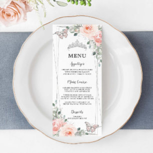 Blush Floral Butterflies Quinceañera Sweet 16 Menu