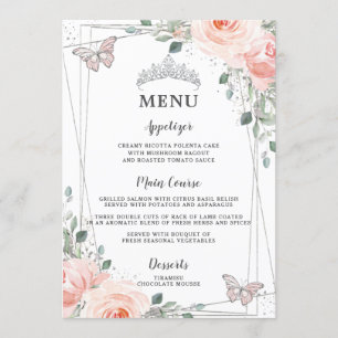 Blush Floral Butterflies Quinceañera Sweet 16 Menu