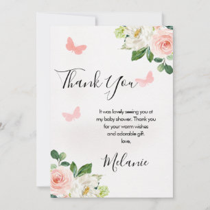 Blush Floral Butterfly Baby Shower Thank You Card