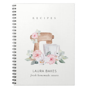 Blush Floral Cake Mixer Bakery Catering Recipe Notebook