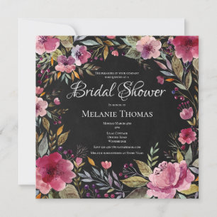 Blush Floral Chalkboard Bridal Shower Invitation