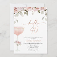 Blush Floral Champagne Glass Hello 40 Birthday 