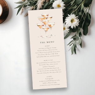 Blush Floral Champagne Wine Glasses Wedding Menu Invitation