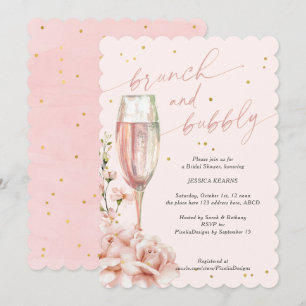 Blush floral chic brunch and bubbly champagne inv invitation