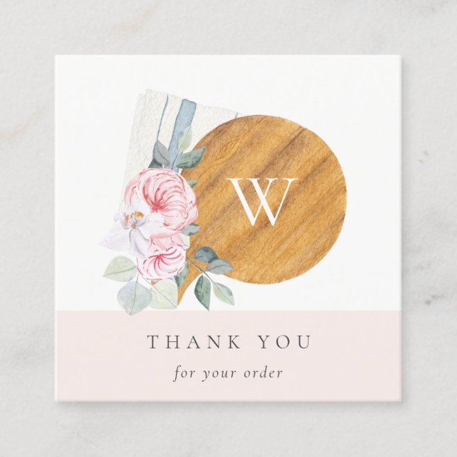 Blush Floral Chopping Board Napkin Thank You Square Business Card (Front)