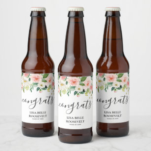 Blush Floral Congrats Girl Graduation  Beer Bottle Label