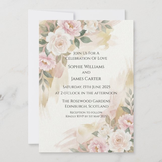 Blush Floral Corner Wedding Invitation (Front)