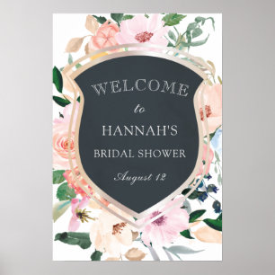 Blush Floral Crest Bridal Shower Welcome Poster