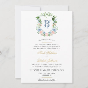 Blush Floral Crest Wedding Invitation