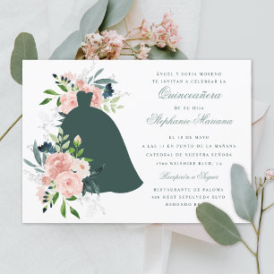 Blush Floral Custom Colour Dress Quinceañera  Invitation