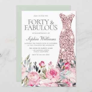 Blush Floral Dress Forty & Fabulous 40th Birthday Invitation