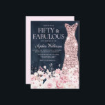 Blush Floral & Dress Navy 50th Birthday Party Invitation<br><div class="desc">Blush Floral & Dress Navy Blue Watercolor 50th Birthday Party & Fabulous 50th Birthday Party Fifty & fabulous invite

See matching collection in Niche and Nest Store

Many thanks</div>