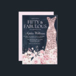 Blush Floral & Dress Navy 50th Birthday Party Invitation<br><div class="desc">Blush Floral & Dress Navy Blue Watercolor 50th Birthday Party & Fabulous 50th Birthday Party Fifty & fabulous invite

See matching collection in Niche and Nest Store

Many thanks</div>